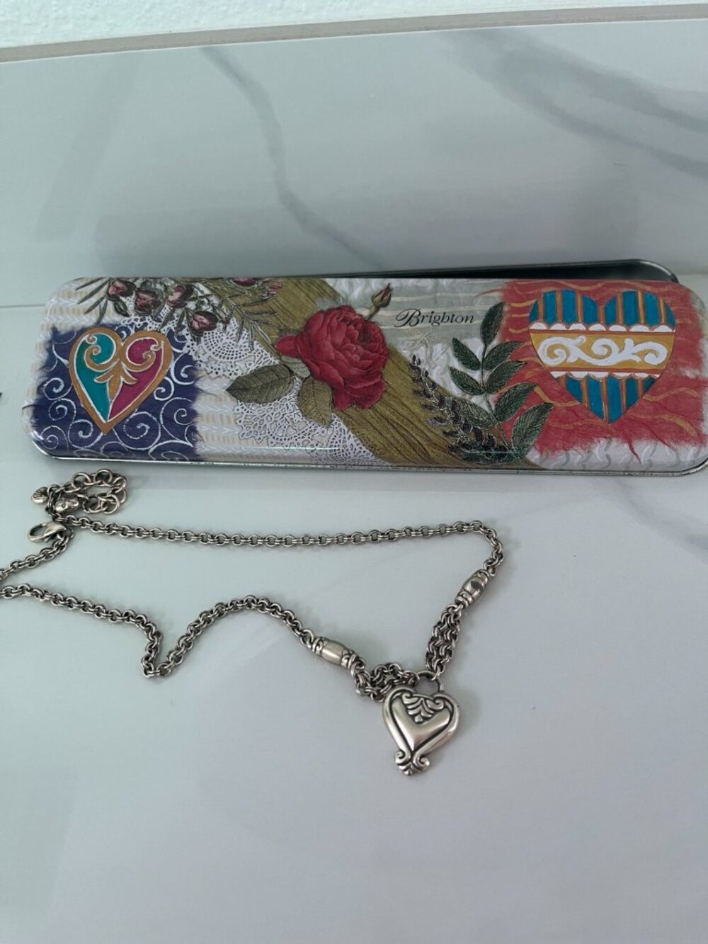 Brighton Silver Multi-Strand Heart Pendant Necklace With Tin